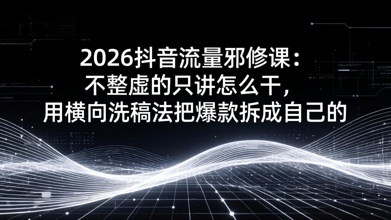 2026抖音流量邪修课：不整虚的只讲怎么干，用横向洗稿法把爆款拆成自己的-DE云网创