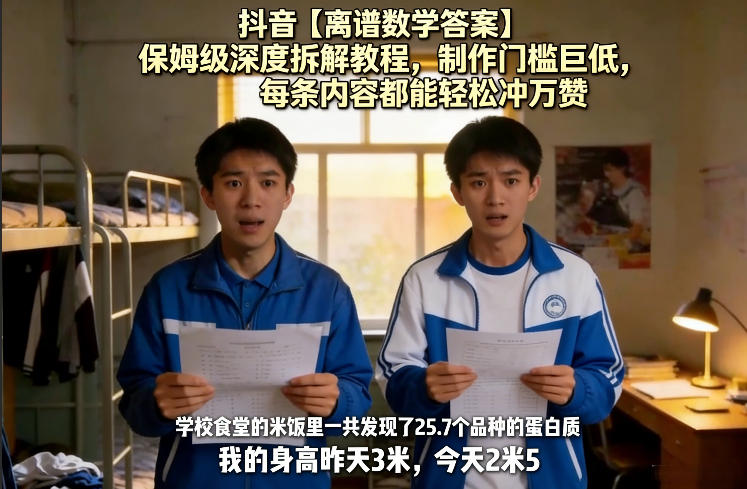 抖音【离谱数学答案】保姆级深度拆解教程，制作门槛巨低，每条内容都能轻松冲万赞，附详细步骤-DE云网创