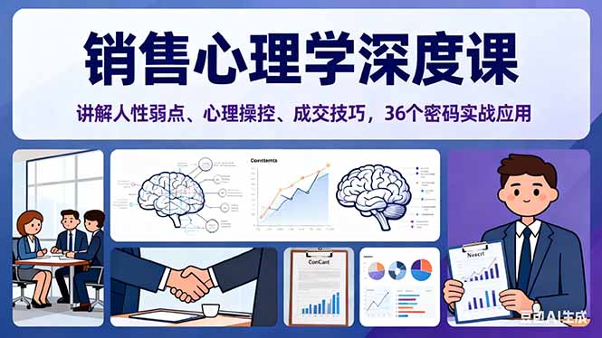 销售心理学深度课，讲解人性弱点、心理操控、成交技巧，36个密码实战应用-DE云网创
