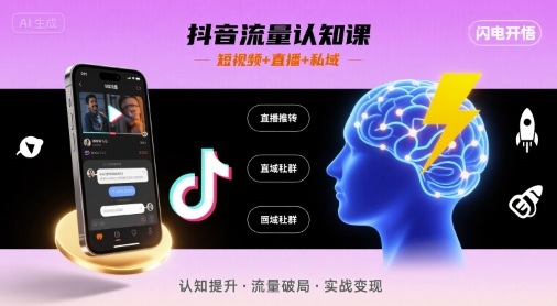 抖音流量认知课，短视频+直播+私域，认知提升，闪电开悟-DE云网创
