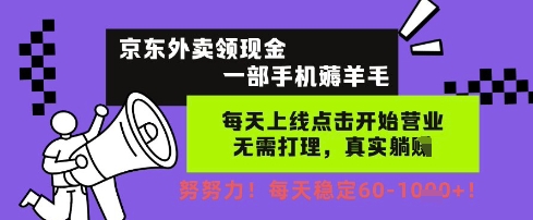 京东外卖领现金，一部手机薅羊毛，每天上线动动手指，无需打理，每天保底60+，每天就是如此轻松【揭秘】-DE云网创