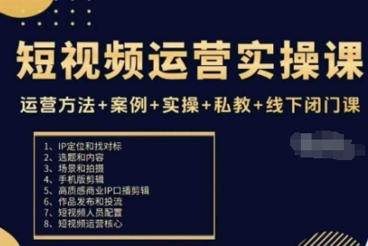 短视频运营实操课，运营方法+案例+实操+私教+线下闭门课-DE云网创