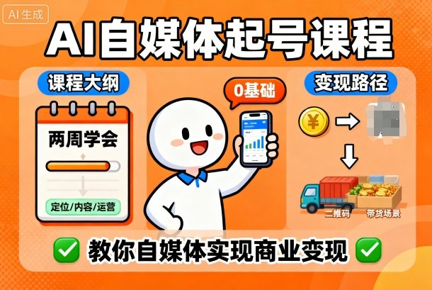 AI自媒体起号课程,0基础小白两周学会,教你自媒体实现商业变现-DE云网创