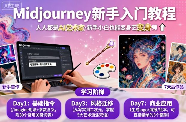 midjourney新手入门教程：人人都是AI艺术家，新手小白也能变身艺术大师-DE云网创