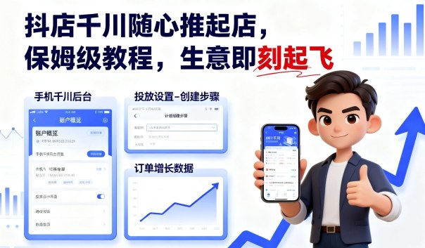 抖店千川随心推起店，保姆级教程，生意即刻起飞-DE云网创