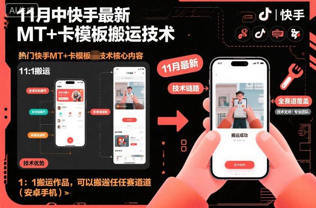 11月中快手最新MT+卡模板搬运技术，1：1搬运作品，可以搬运任何赛道(安卓手机)-DE云网创