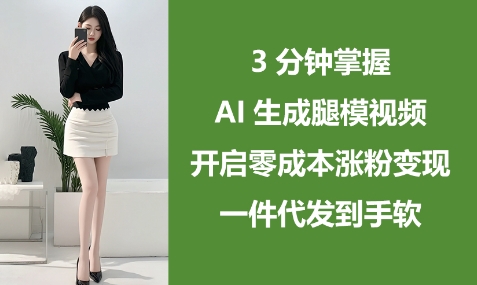 3分钟掌握AI生成腿模视频，开启零成本涨粉变现，一件代发到手软-DE云网创