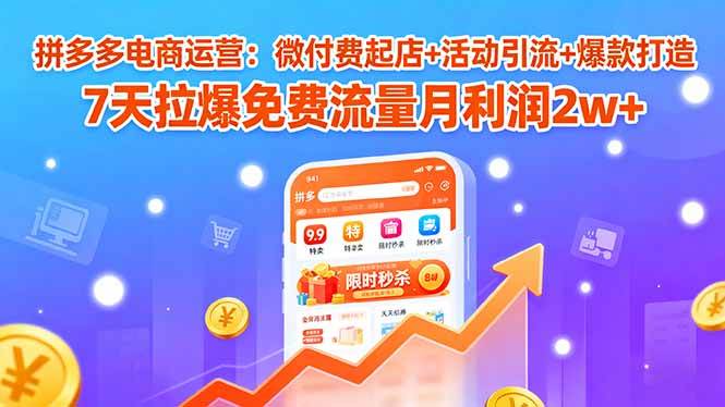 （15960期）拼多多电商运营：微付费起店+活动引流+爆款打造 7天拉爆免费流量月利润2w+-DE云网创