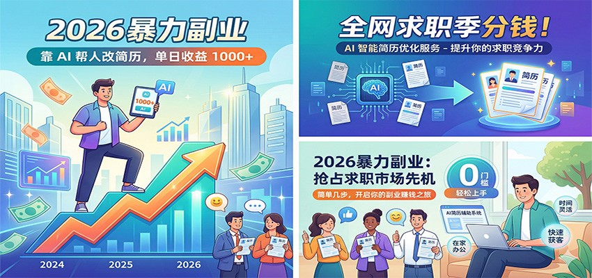 2026暴力副业：靠AI帮人改简历，单日收益1000+，全网求职季分钱-DE云网创