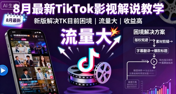 8月最新TikTok影视解说教学，新版解决TK目前困境，流量大，收益高-DE云网创