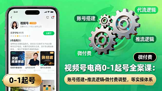 视频号电商0-1起号全案课：账号搭建+推流逻辑+微付费调整，等实操体系-DE云网创