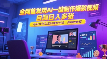 全网首发用AI一键制作爆款视频，自测日入多张，适合大学生宝妈兼职创业，保姆级教程-DE云网创