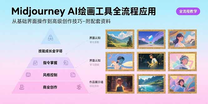 (15628期)Midjourney AI绘画工具全流程应用,从基础界面操作到高级创作-附配套资料-DE云网创