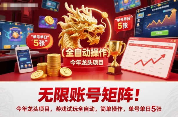 无限账号矩阵！今年龙头项目，游戏试玩全自动，简单操作，单号单日5张【揭秘】-DE云网创