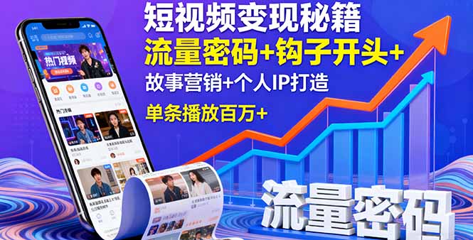 短视频变现秘籍，流量密码+钩子开头+故事营销+个人IP打造，单条播放百万+-DE云网创