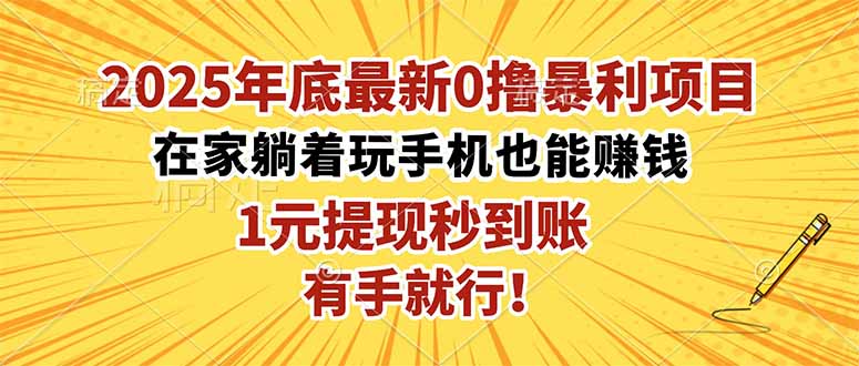 2025年底最新0撸暴利项目，在家也能躺赚，1元秒提现，有手就行！-DE云网创