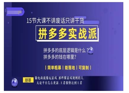 朋哥电商(拼多多实战派)，15节大课不讲废话只讲干货，简单粗暴 能落地 可复制-DE云网创