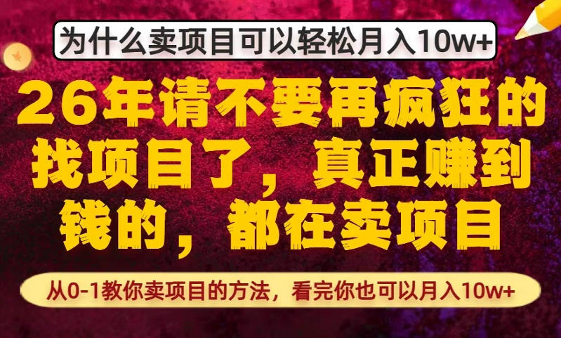 为什么真正賺到钱的都在卖项目，从0-1教你卖项目的方法，看完你也可以月入10w+【揭秘】-DE云网创