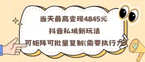 当天最高变现1k+，抖音私域新玩法，可矩阵可批量复制-DE云网创