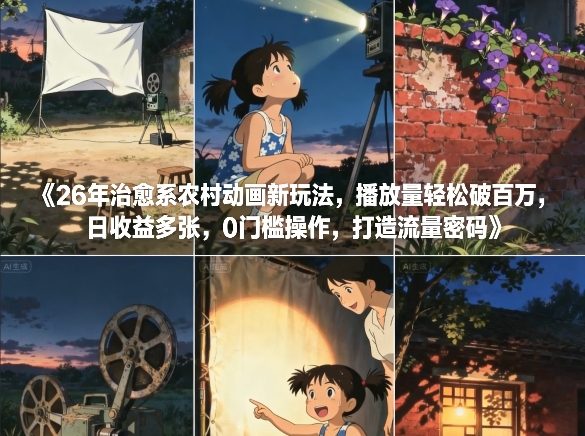 26年治愈系农村动画新玩法，播放量轻松破百万，日收益多张，0门槛操作，打造流量密码-DE云网创