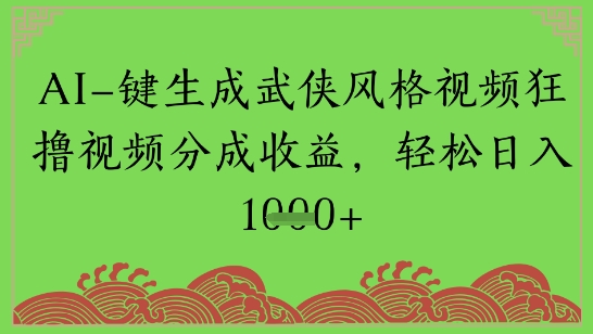AI一键生成武侠风格视频狂撸视频分成收益，轻松日入多张-DE云网创