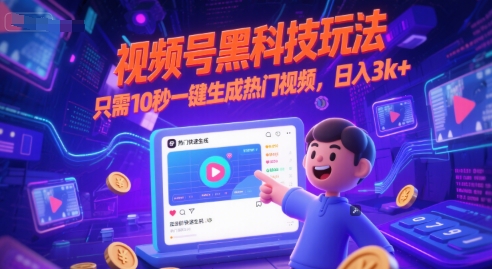 视频号黑科技玩法，只需10秒一键生成热门视频，日入3k+【揭秘】-DE云网创