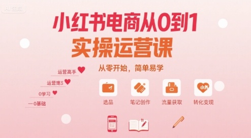 小红书电商从0到1实操运营课，从零开始，简单易学-DE云网创
