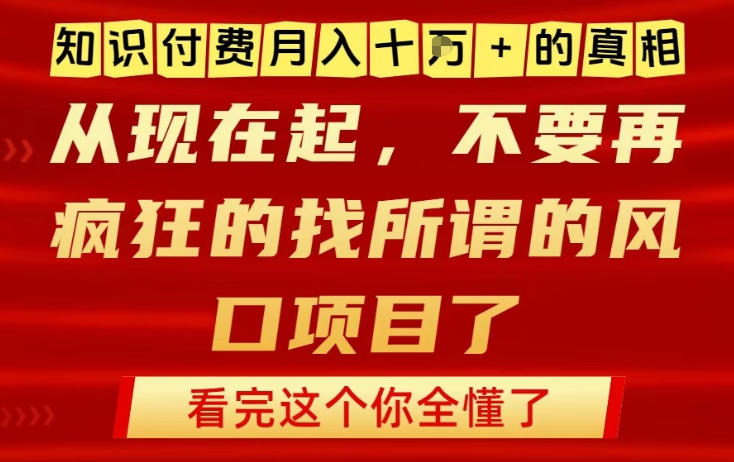 知识付费月入10个W的真相，做网创项目这一个就够了，不要再疯狂的找所谓的风口项目【揭秘】-DE云网创