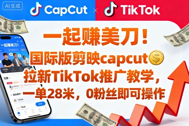 一起賺美刀！国际版剪映capcut拉新TikTok推广教学，一单28米，0粉丝即可操作(附推广入口和教学)-DE云网创