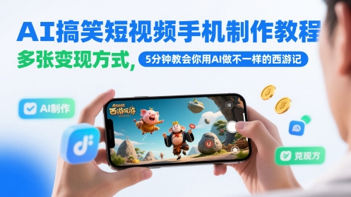 AI搞笑短视频手机制作教程，多张变现方式，5分钟教会你用AI做不一样的西游记-DE云网创