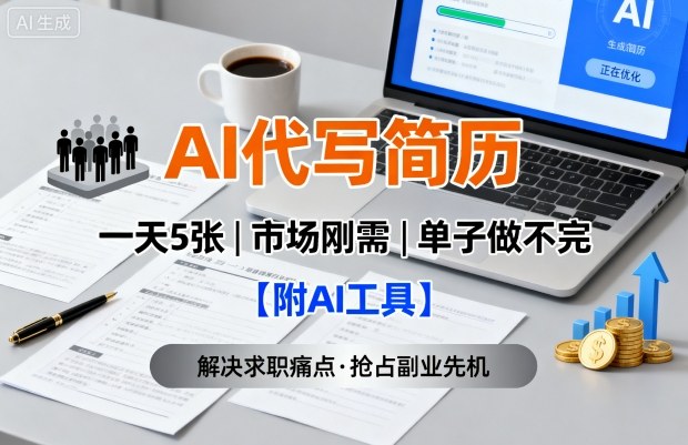 AI代写简历,一天5张,今年找工作难,市场刚需,单子做不完【附AI工具】-DE云网创
